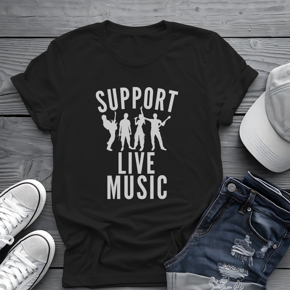 Support Live Music Tee 🎶 Band Silhouette Shirt - Concert Lover & Musician Shirt
