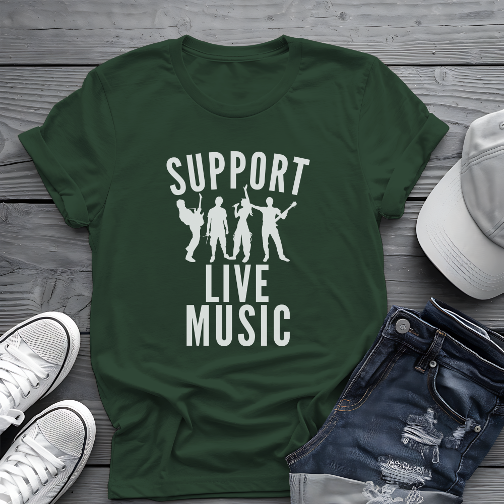 Support Live Music Tee 🎶 Band Silhouette Shirt - Concert Lover & Musician Shirt