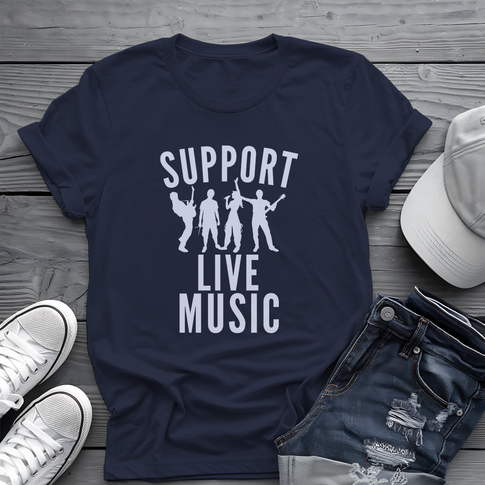 Support Live Music Tee 🎶 Band Silhouette Shirt - Concert Lover & Musician Shirt