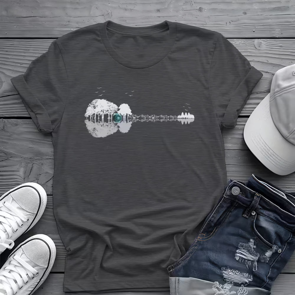 Guitar Forest Reflection T-Shirt 🎸 – Nature Lover Music Tee for Guitarists
