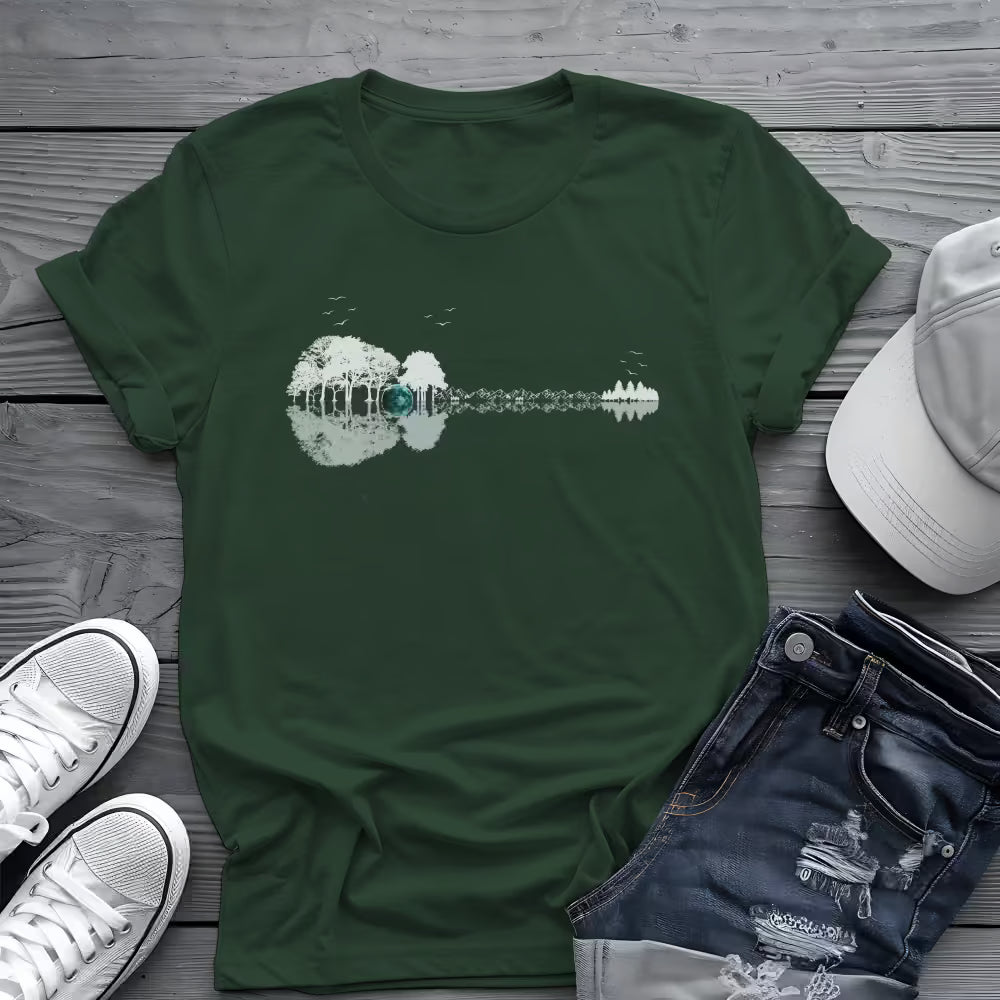 Guitar Forest Reflection T-Shirt 🎸 – Nature Lover Music Tee for Guitarists
