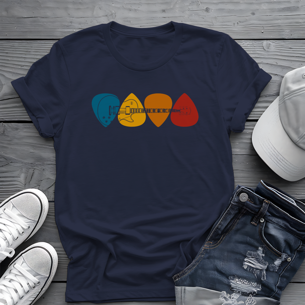 Colorful Guitar Picks Tee 🎸 Minimalist Guitarist Shirt