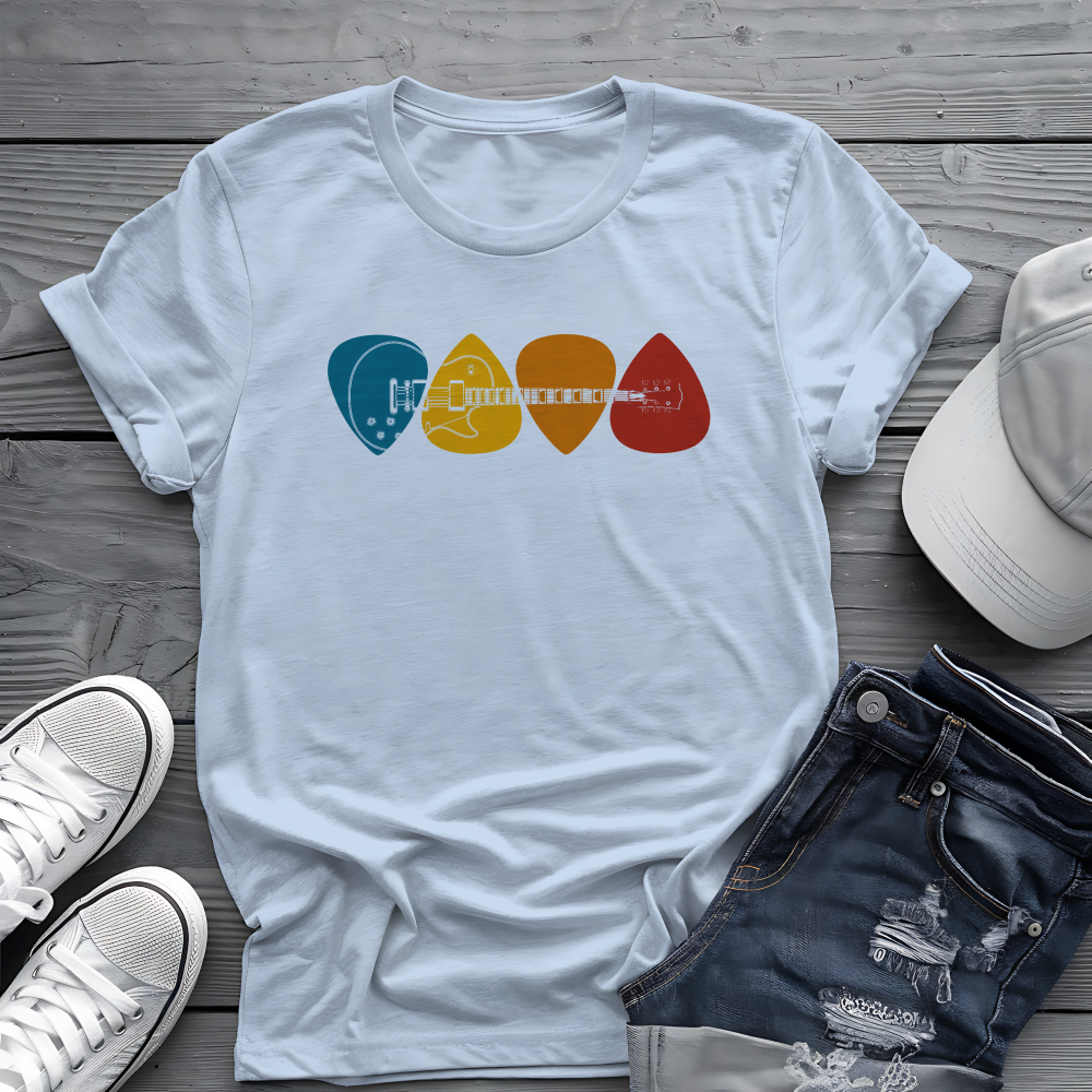 Colorful Guitar Picks Tee 🎸 Minimalist Guitarist Shirt