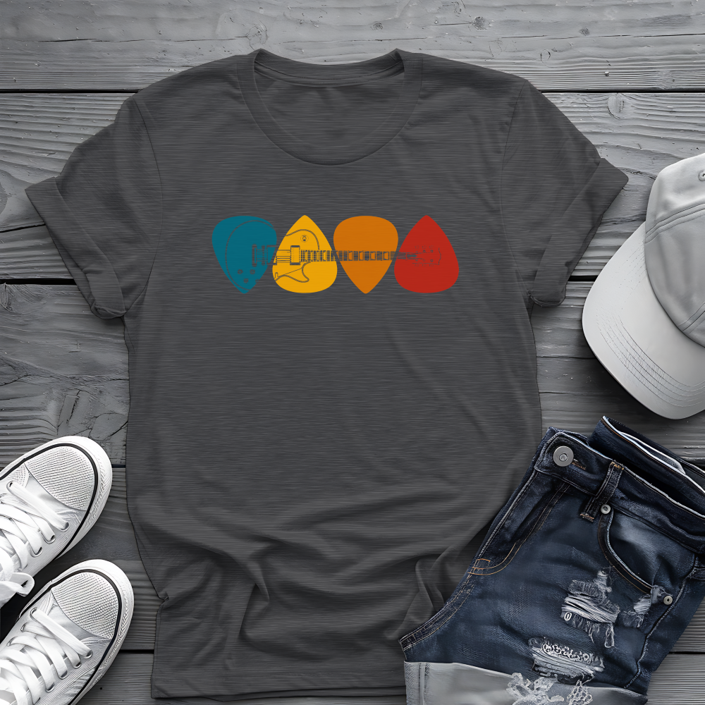 Colorful Guitar Picks Tee 🎸 Minimalist Guitarist Shirt