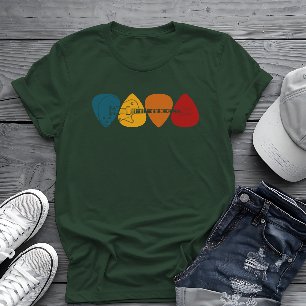 Colorful Guitar Picks Tee 🎸 Minimalist Guitarist Shirt