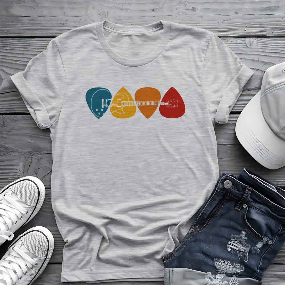 Colorful Guitar Picks Tee 🎸 Minimalist Guitarist Shirt