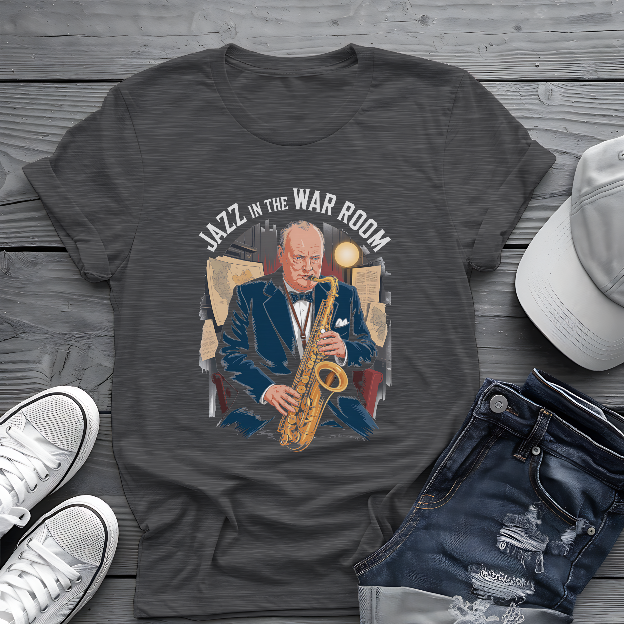 Churchill Jazz Tee 🎷 Funny War Room Music Shirt - Historical Gift