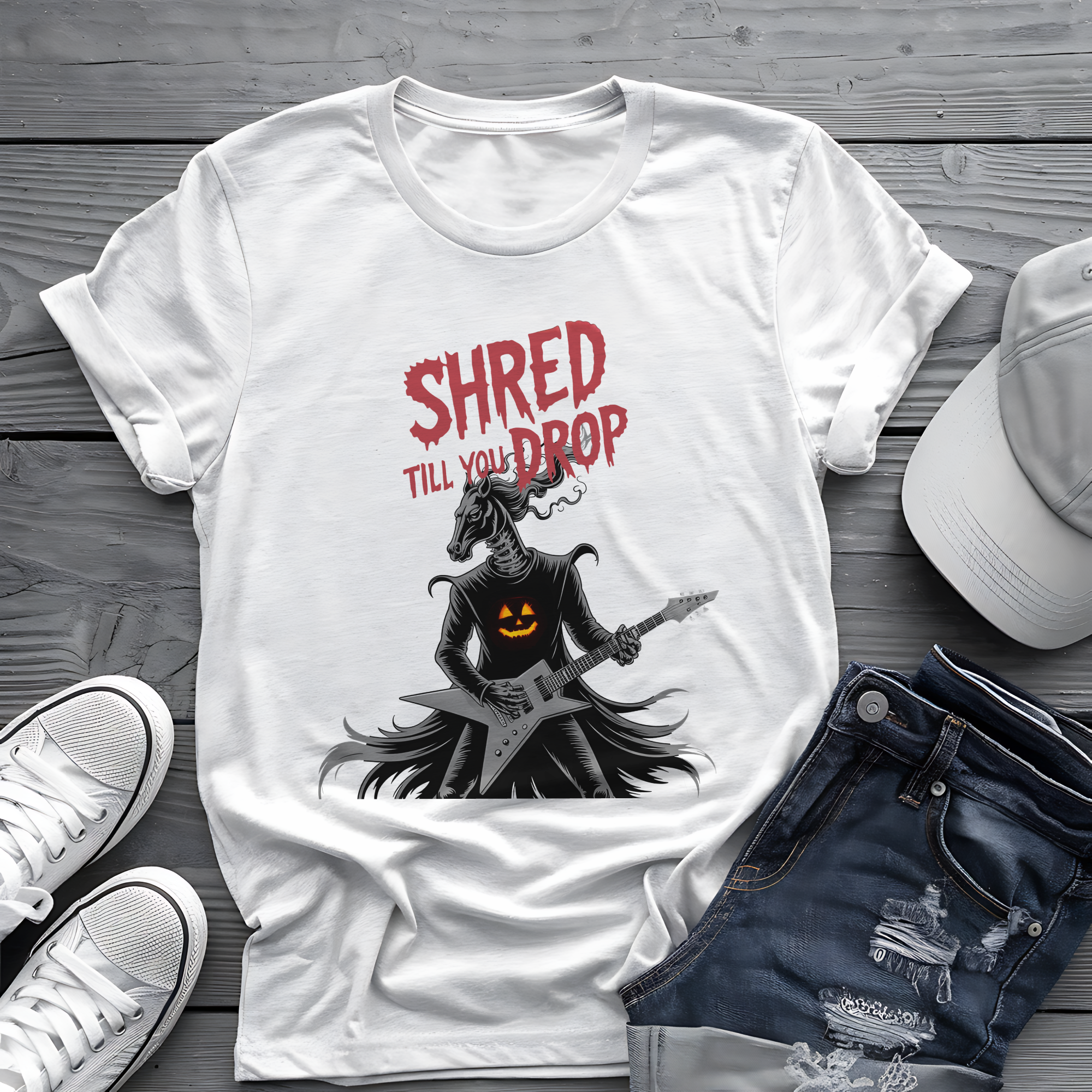 Shred Horseman Tee 🎸 Halloween Guitar Shirt - Spooky Music Shirt