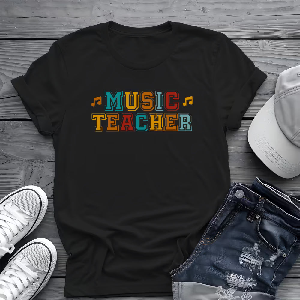 Retro Music Teacher Tee 🎶 Colorful Music Educator Shirt