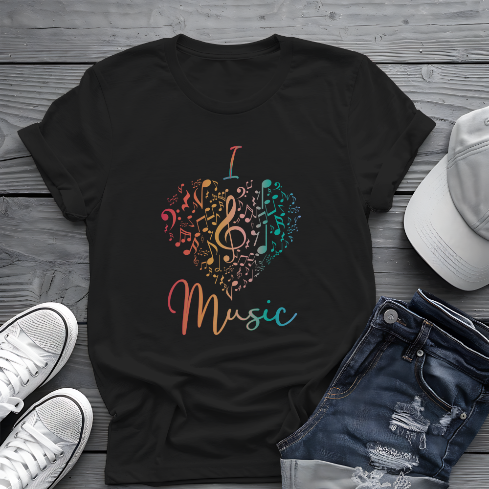 I Love Music Tee 🎶 Colorful Music Notes Heart Shirt