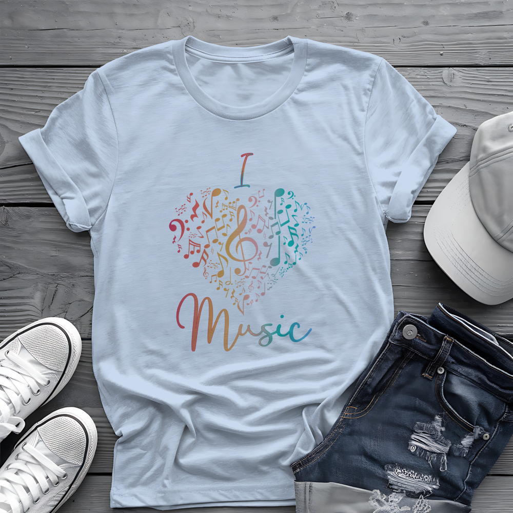 I Love Music Tee 🎶 Colorful Music Notes Heart Shirt
