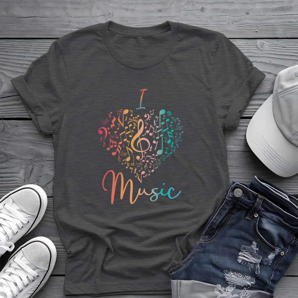 I Love Music Tee 🎶 Colorful Music Notes Heart Shirt