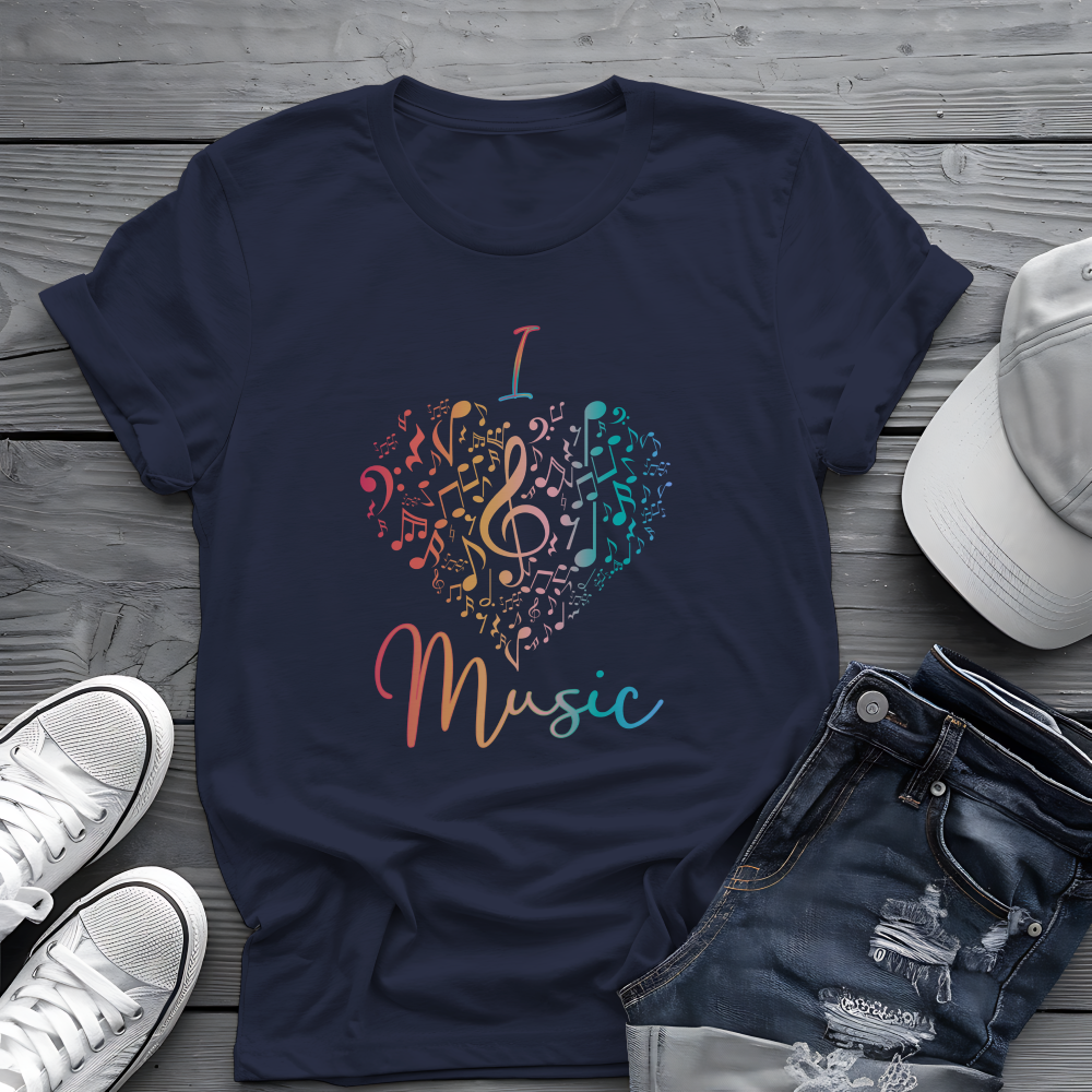 I Love Music Tee 🎶 Colorful Music Notes Heart Shirt