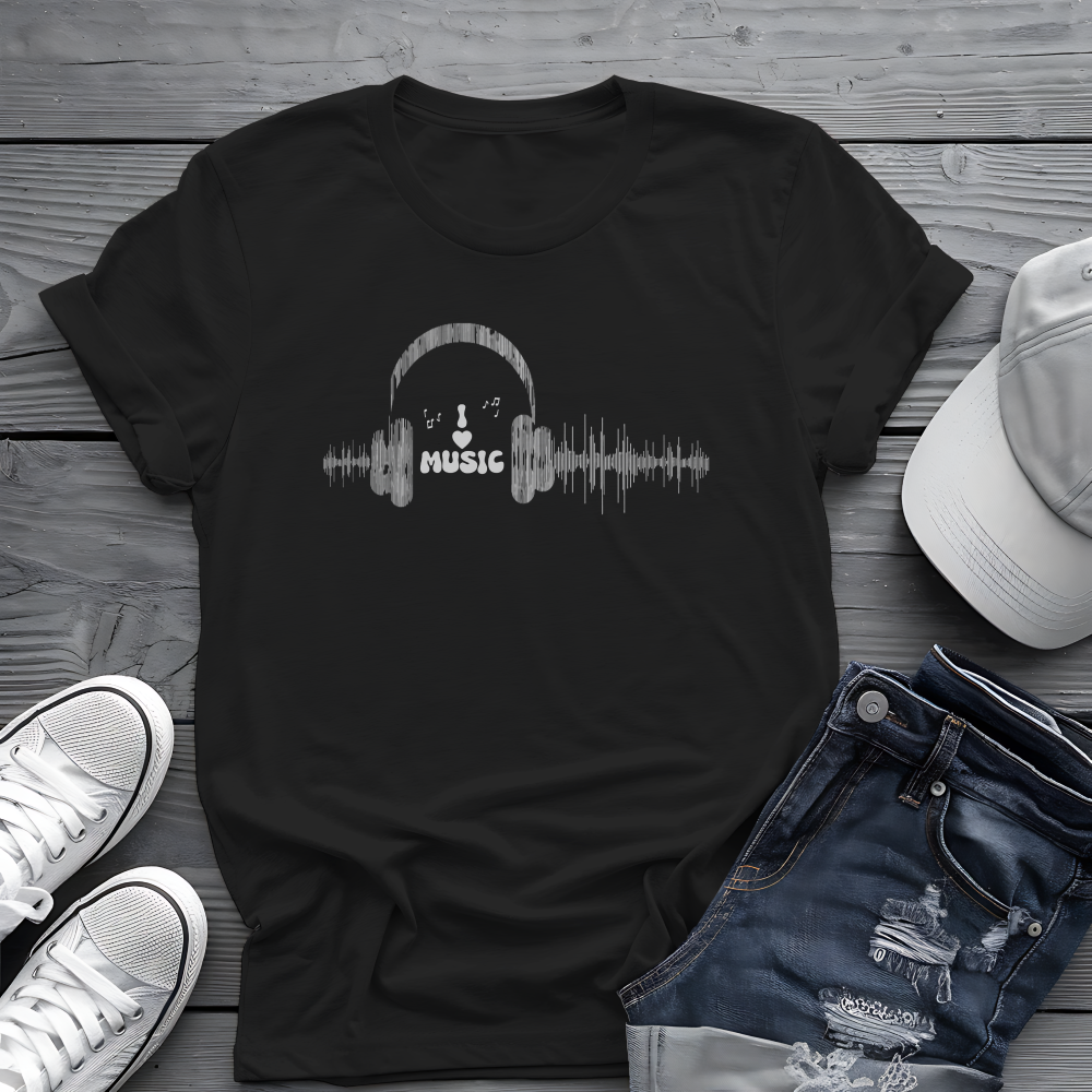 Headphones & Soundwave Tee 🎧 Minimalist Music Shirt