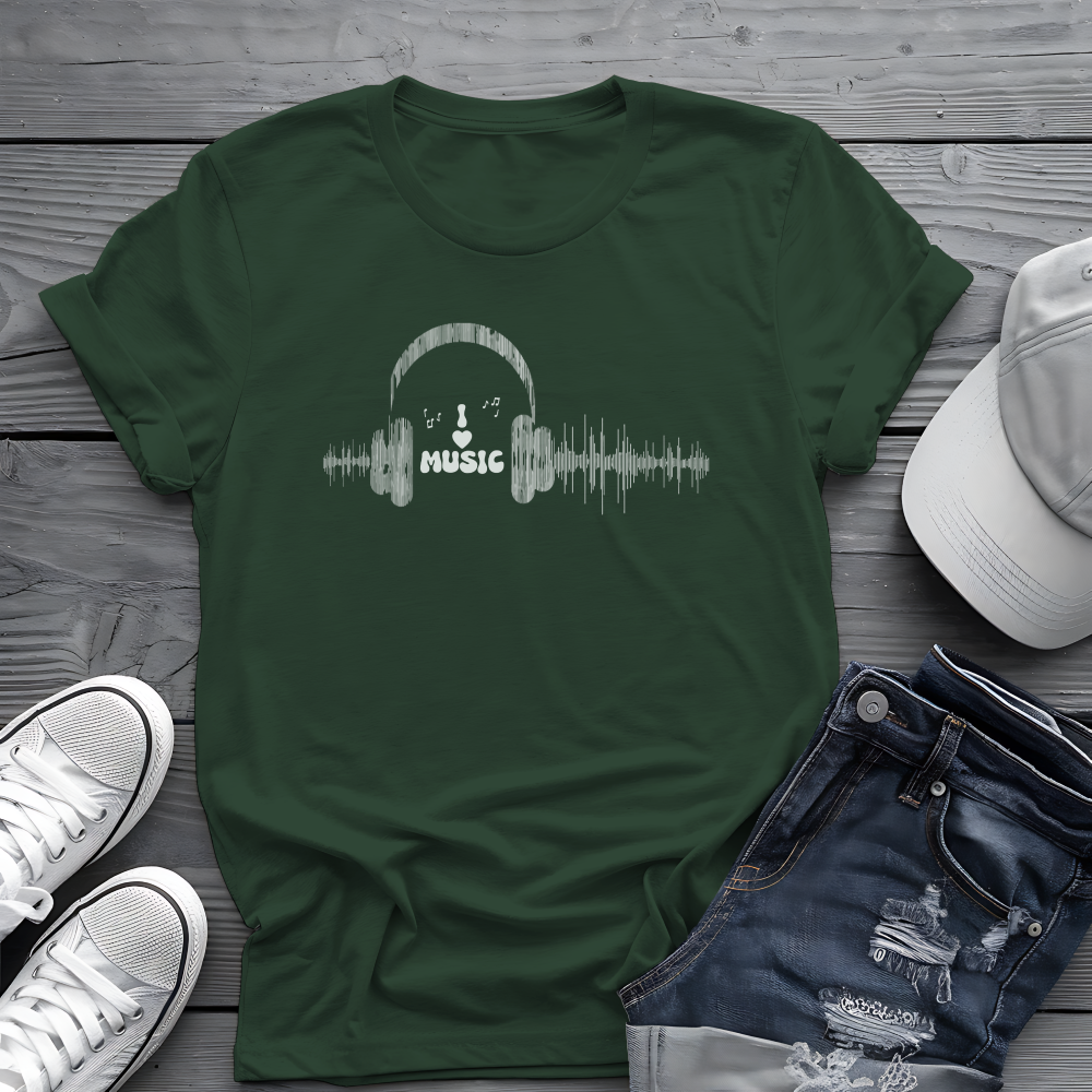 Headphones & Soundwave Tee 🎧 Minimalist Music Shirt