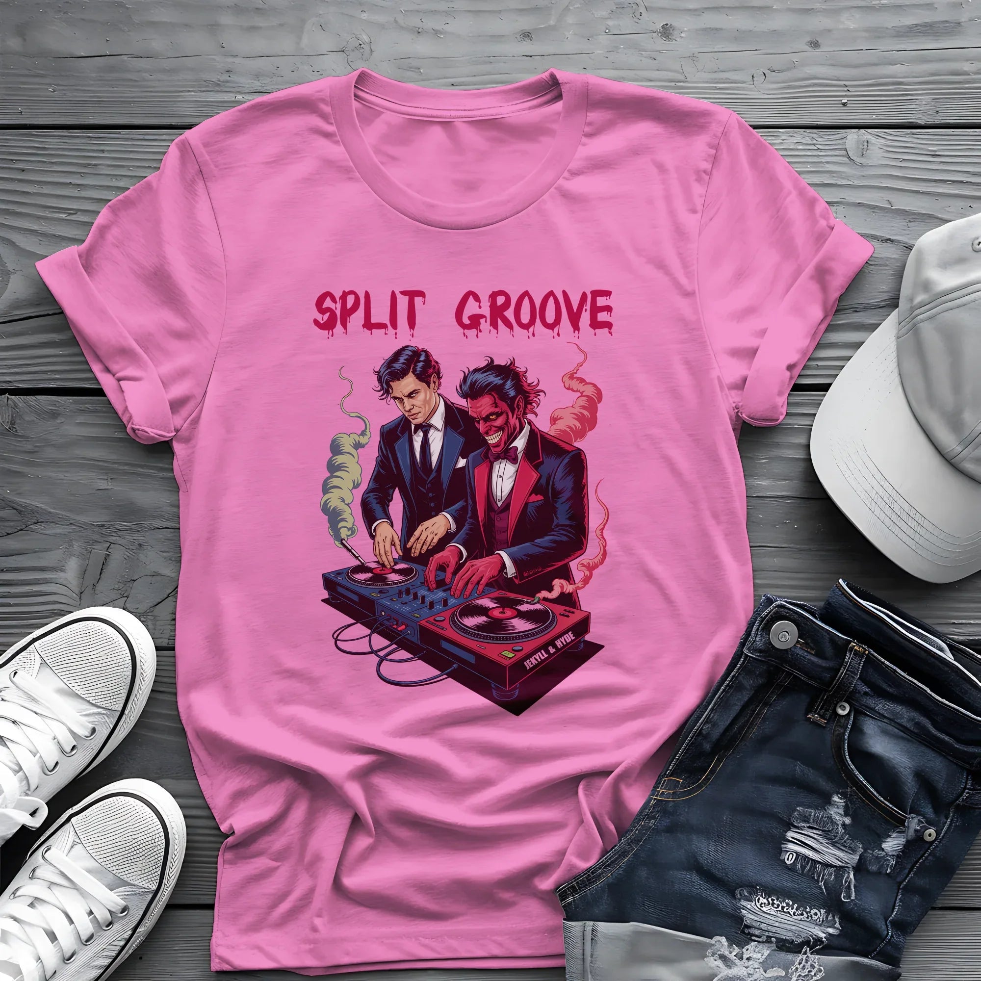 Split Groove Tee 🎧 Jekyll & Hyde DJ Shirt - Spooky Music Shirt