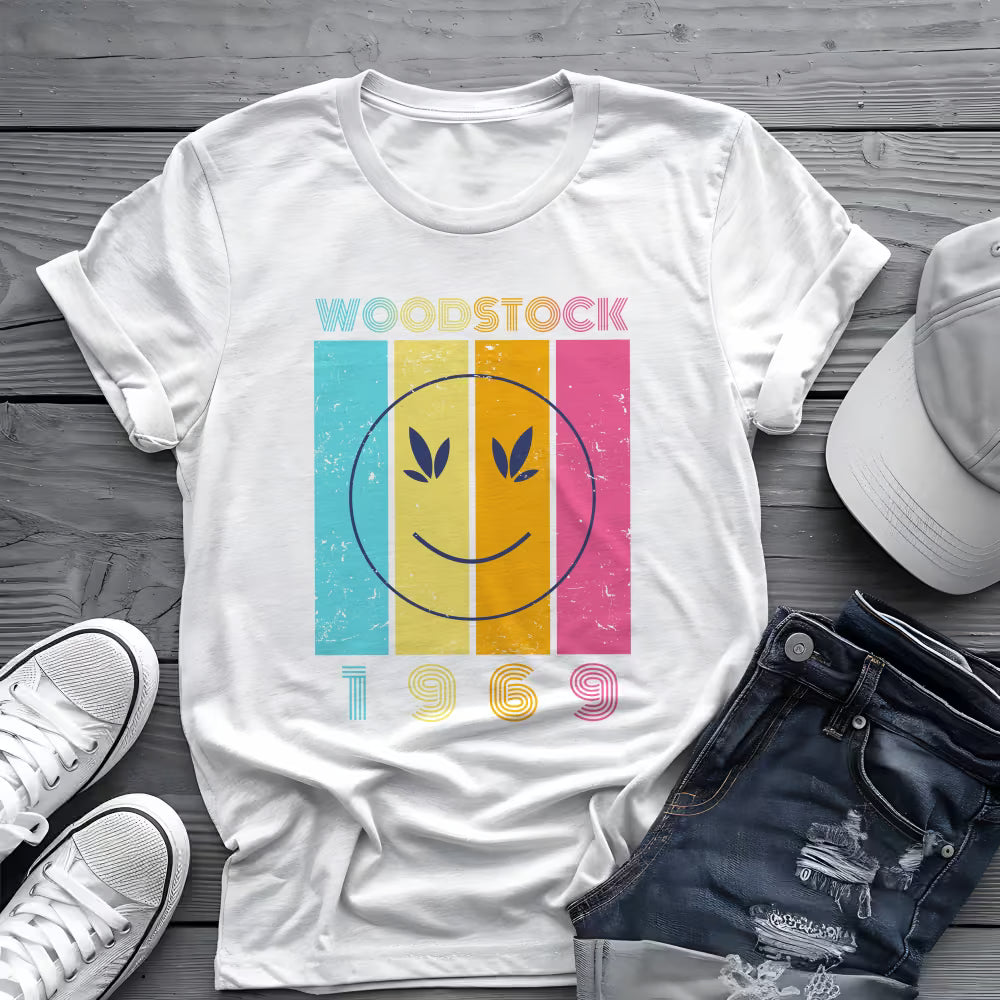Woodstock 1969 Smiley Tee ☮️ Retro Music Festival Shirt