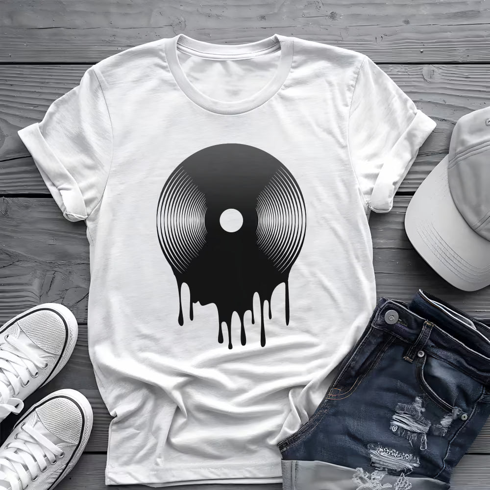 Melting Vinyl Record Tee 🎶 Abstract Music Art Shirt - Vinyl Lover Shirt