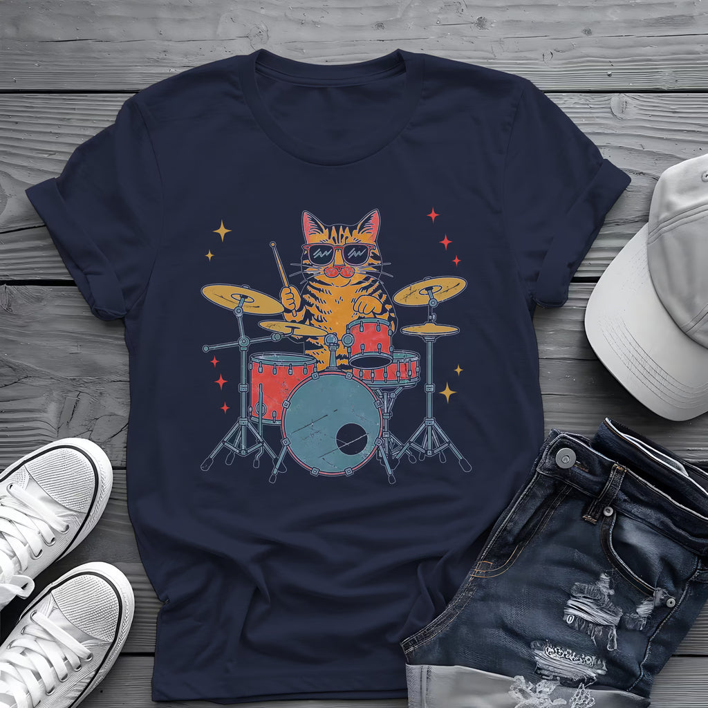 Drummer Cat Tee 🥁 Funny Music Shirt - Cat Lover Gift