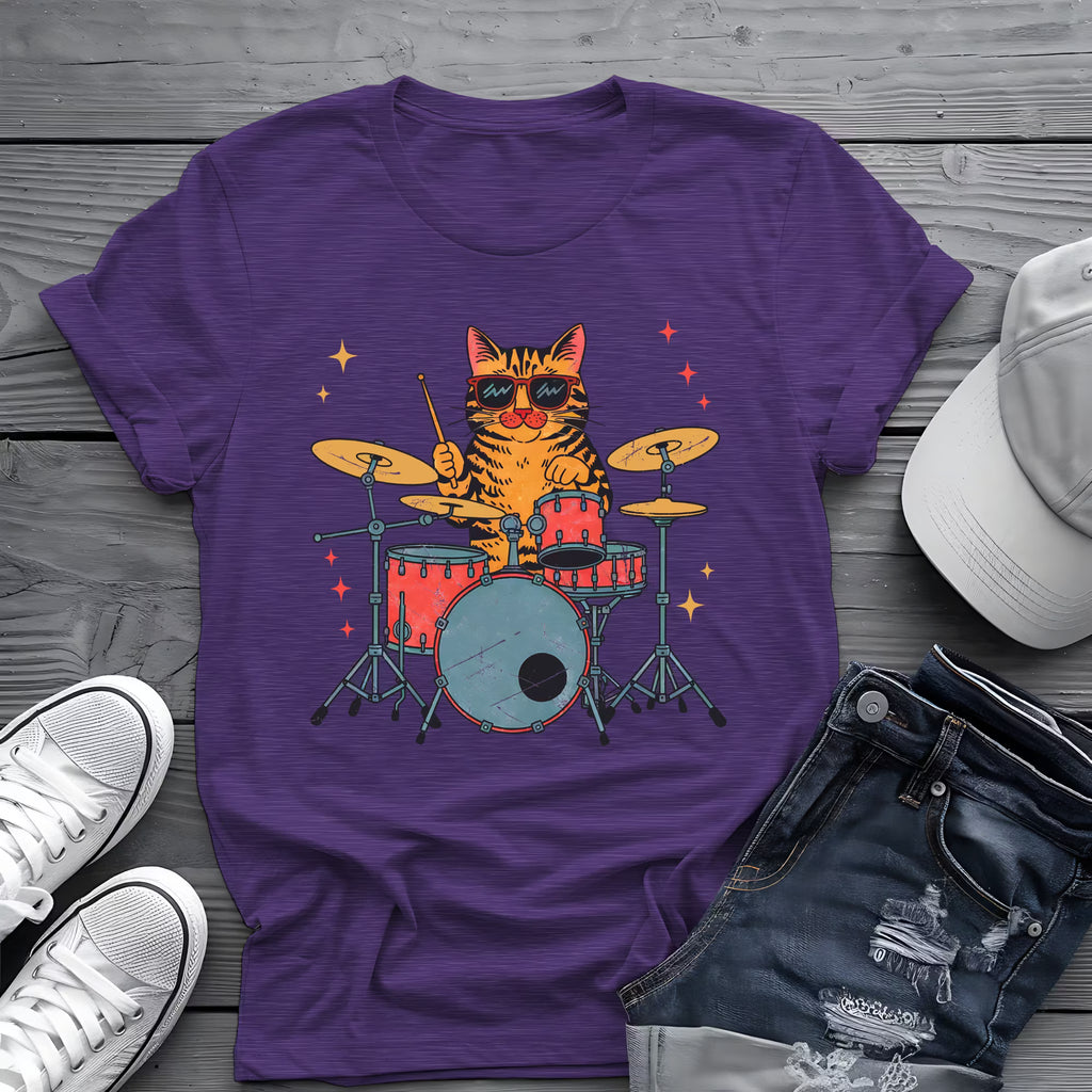 Drummer Cat Tee 🥁 Funny Music Shirt - Cat Lover Gift