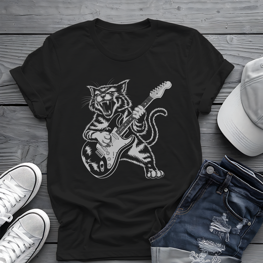 Rock Cat Guitar Tee 🎸 Funny Music Shirt