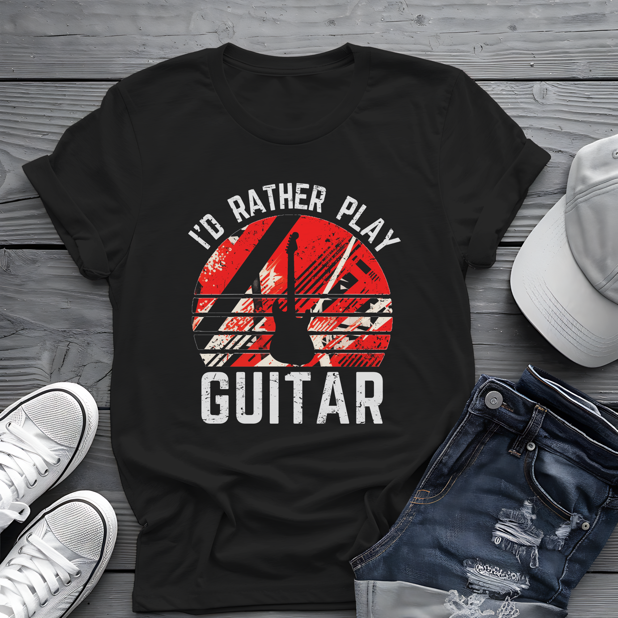 I’d Rather Play Guitar T-Shirt – Vintage EVH Rock Musician Tee