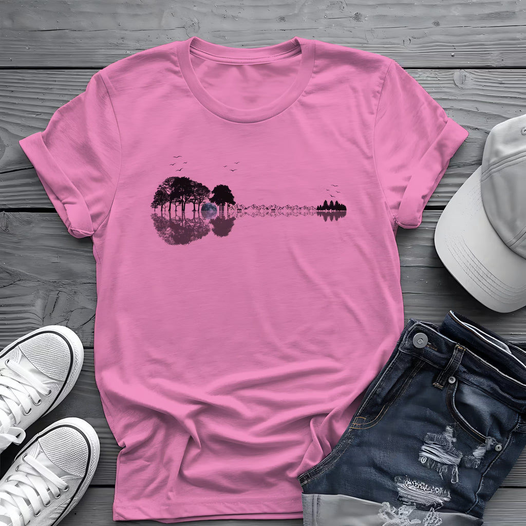 Guitar Forest Reflection T-Shirt 🎸 – Nature Lover Music Tee for Guitarists