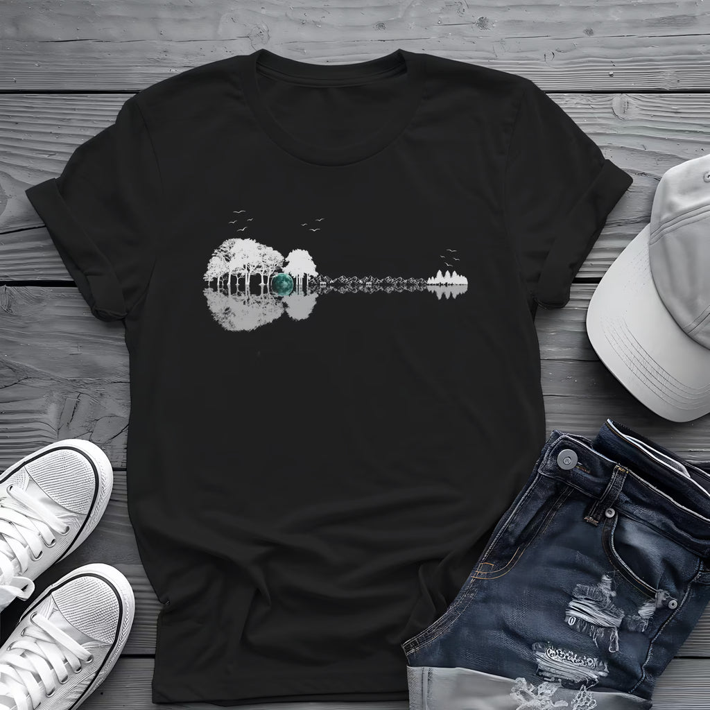 Guitar Forest Reflection T-Shirt 🎸 – Nature Lover Music Tee for Guitarists