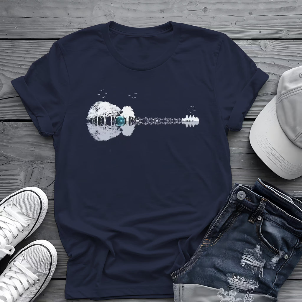 Guitar Forest Reflection T-Shirt 🎸 – Nature Lover Music Tee for Guitarists