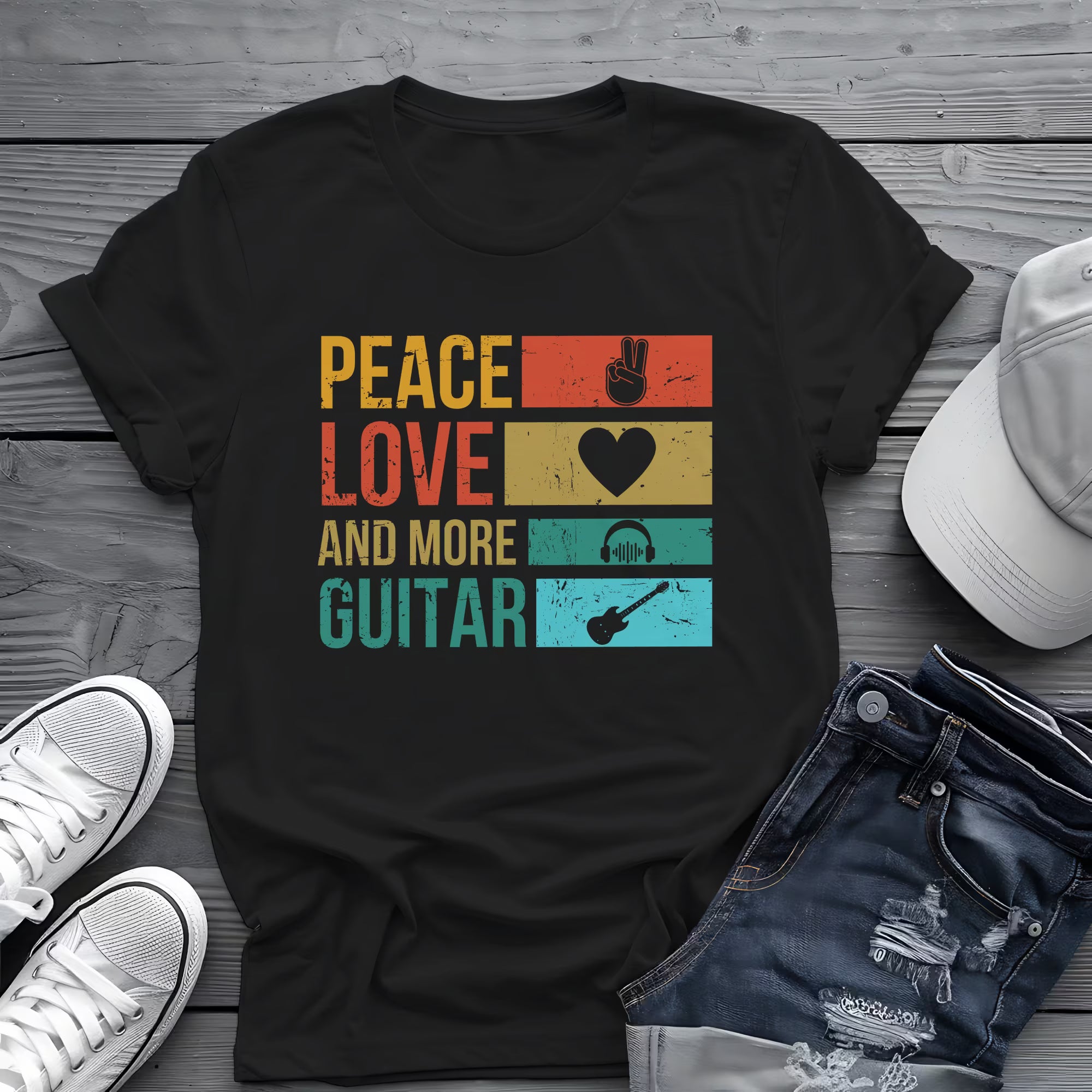 Peace Love Guitar Tee 🎸 Retro Music Lover Shirt